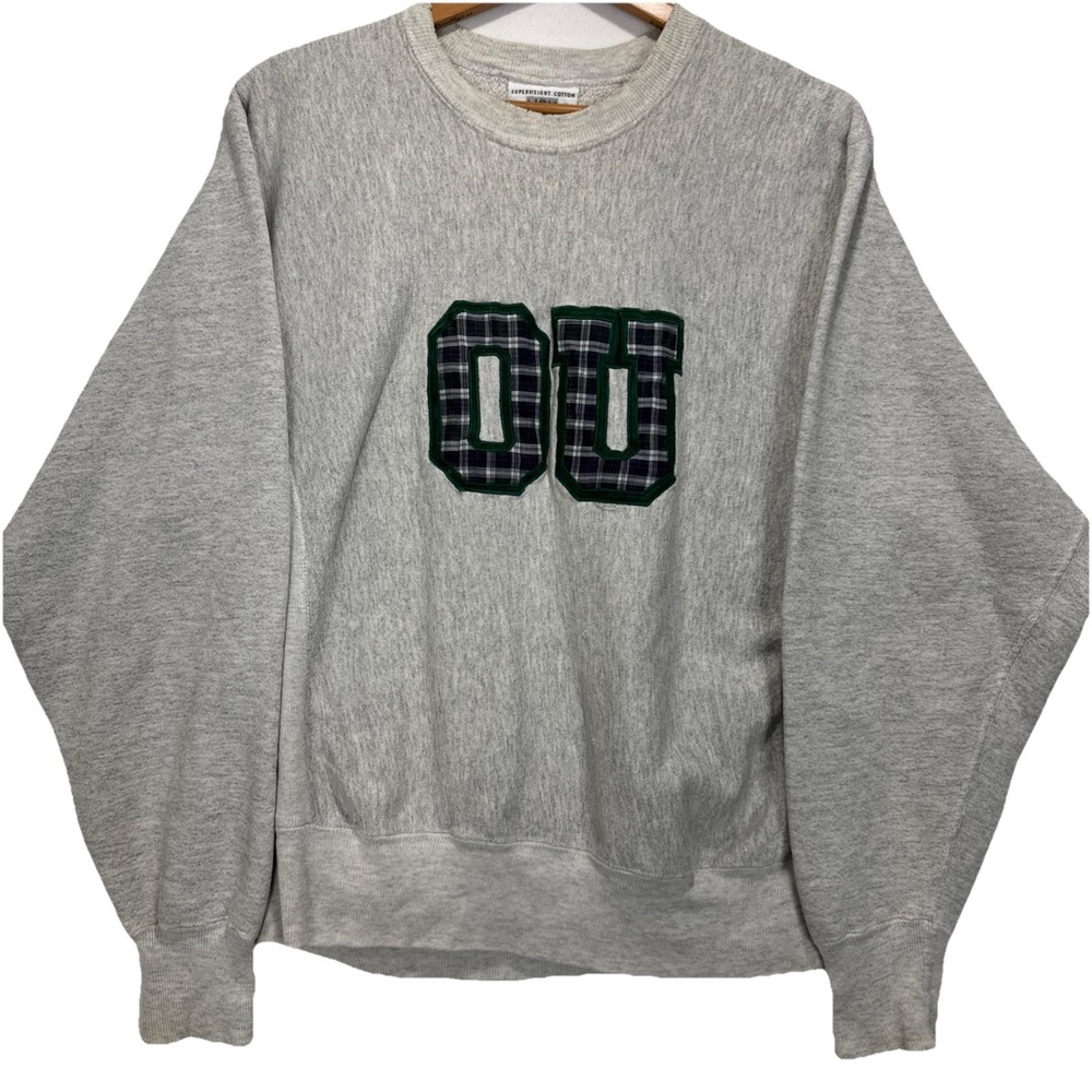 VTG  Lee Crossgrain Crewneck Sweatshirt Size M Gray Ohio‎ University Distressed